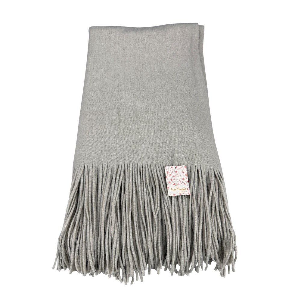 Free People Light Grey Oversized Fringe Scarf Knit Wrap ACC87469 NEW